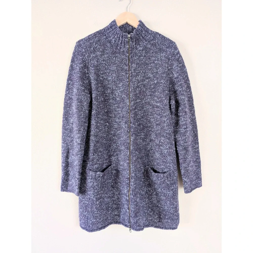 J.Jill Wool Alpaca Blend Full Zip Long Cardigan Purple Marled L‎ Lagenlook Boho